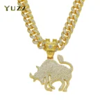 Men Hip Hop Animal Cow Shape Pendant Necklace with 13mm Cuban Chain HipHop Iced Out Bling Hiphop Necklaces Rock Jewelry Gift