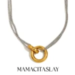 MamacitaSlay Minimalist Stainless Steel Ring Double Color Necklace Suitable For Women's Charm Waterproof Neck Jewelry Party Gift