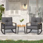 3 Pieces Rocking Bistro Set, Outdoor Patio Furniture Set with Thick Cushions and Coffee Table,Patio Conversation Sets for Garden