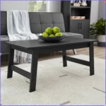 Modern Rectangle Coffee Table Black Wood, Sturdy Sofa Table for Living Room, Farmhouse & Apartment Style Decor Piece