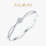 Ailmay Sparkle Interwoven Bracelets Fashion 925 Sterling Silver CZ Zircon Bracelets For Women Classic Wedding Statement Jewelry