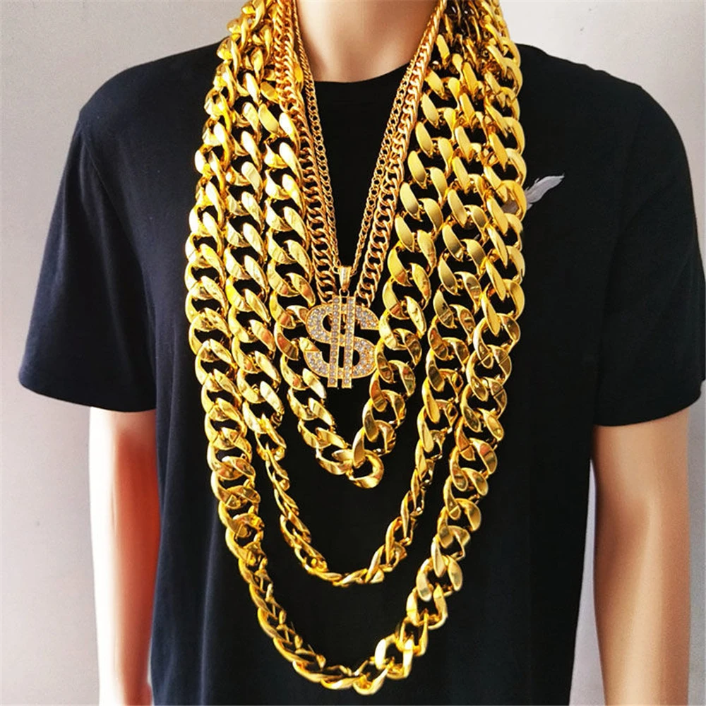 kf-S68070e89e7484ae78b07ef48e06b5653x Hip Hop Gold Color Big Acrylic Chunky Chain Necklace For Men Punk Oversized Large Plastic Link Chain Men's Jewelry - Image 1