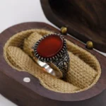 Türkiye Men's Handmade Ring S925 Silver Classic Vintage Natural Red Agate Fashion Holiday Jewelry Holiday Party Gift
