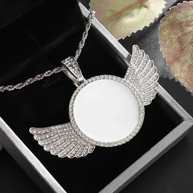 kf-S6b0136d5d8fb476e9d56c297d5dd26800 Fashion Memory Angel Wings Mirror Ice Crystal Zirconia Photo Memorial Necklace Couple Hip Hop Jewelry Birthday Gift - Image 1