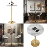 24 Inch Round Metal Base Cocktail Table, High Bistro Pub Style, Ideal for Kitchen and Dining Area