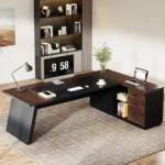 L-Shaped Executive Desk, Large Office Desk with Drawers and Lateral File Cabinet,Business Furniture,Modern Computer Desk