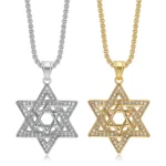 Unisex Stainless Steel Gothic Star of David Zirconia Pendant Fashion Charms Necklace For Men Hip Hop Jewelry