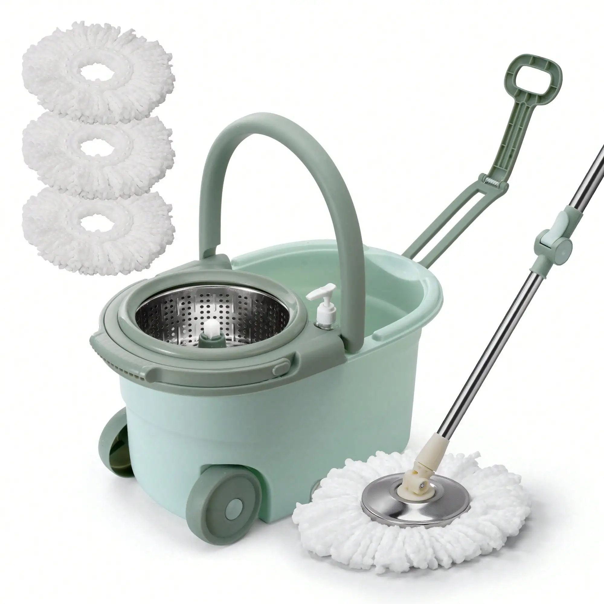 kf-S75952cc4718442718631c72c73bd88775 360°Spin Mop and Bucket with Wringer-Stainless Steel Floor Cleaning System,Hands-Free Easy Wring Microfiber Mop Kit for Hardwood - Image 1