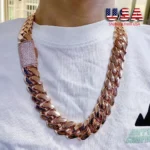 14-22mm Rose Gold 316L Stainless Steel Cuban Miami Link Chain Iced Out CZ Box Clasp Necklace Fashion Hip Hop Unisex Jewelry