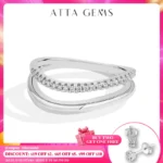 ATTAGEMS Simple Full Moissanite Ring DVVS1 Original s925 Sterling Silver Engagement Wavy Band for Women Cocktail Party Jewelry