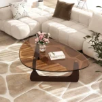 FATIVO Modern Irregular Center Table Living Room Accent Coffee Table Sofa Side Table with Amber-Tinted Tempered Glass Top