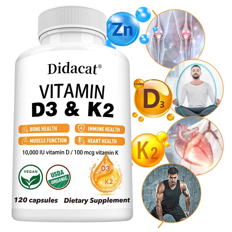 kf-S7e88578389584cfc80b075084d44b713O D3 & K2 Vitamins Supplement - Supports Heart, Bone, Muscle, Immune & Joint Health, 10,000 IU Vitamin D & 100mcg Vitamin K - Image 1