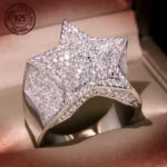 Women's Hip Hop Luxury 925 Silver Single Ring Micro inlaid Cubic Zirconia White Gold Plated Iced Out Star Rings Fine Jewelry