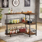 Tribesigns L-Shaped Home Bar Unit 3-Tier Liquor Bar Table with Storage Shelves And Wine Glass Holder for Kitchen Living Room