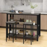 3-Tier Open Storage Dining Room Bar Table 36" w/ Metal Frame Adjustable Foot Pad