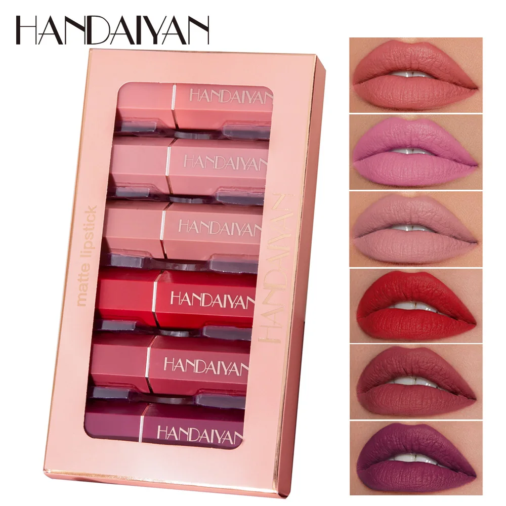 kf-S821c9c274f914059954c2f292e247702O Handaiyan 6 Pcs Matte Waterproof Velvet Nude Lipstick Sexy Red Brown Pigments Makeup Long Lasting Profissional - Image 1