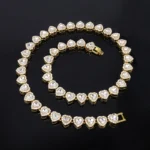 Luxurious Heart Type Rhinestone Hop Tennis Chain Bracelet And Necklace For Women Men Shiny Jewelry Gift