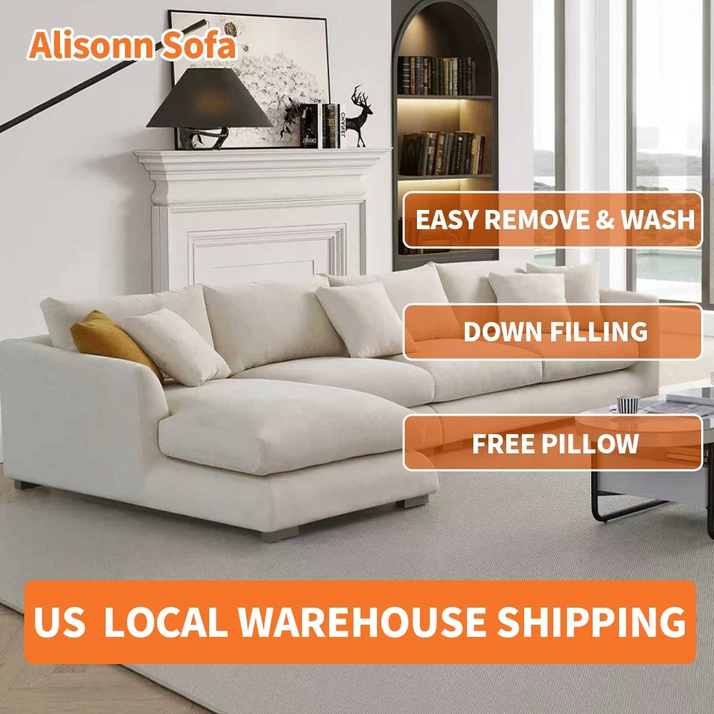 kf-S83bec0a033824c06931bcbf61781e2a2I Cloud Down Filled Chaise Sofa Living Room Sofa L-shaped Recliner Sofa Comfortable Cloud Sofa Linen Sofa Removable Washable - Image 1