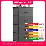 JHK Dresser For Bedroom With 4 Fabric Drawers Nightstand Wardrobe Steel Frame Closet For Clothes Storage Cabinet Of Furniture