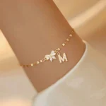 Fashion Crystal Bow Knot Pave Zirconia Initial Stainless Steel Gold Color Lip Chain Bracelet For Women Valentines Gifts