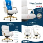 la-z-boy symphony ergonomic bonded leather swivel chair, executive style, white and gold