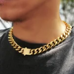 Mens Fashion Cuban Link Chain 18K Gold Plated 8mm/ 10mm /12mm Matte Steel Punk Rock Hip Hop Necklace Jewelry