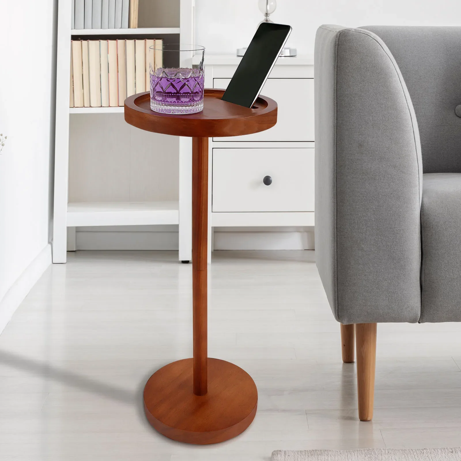 kf-S8cd3b406aaf542f9a995820eded39970p Round Wooden Small Coffee Tables with Phone Holder sofa corner tables with Thickened Base coffee table Living room furniture - Image 1