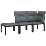 3-piece courtyard furniture set - black polyethylene rattan, powder coated steel frame, weather resistant