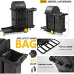 commercial 3-tier housekeeping cart with key-lock cabinet, mobile cleaning trolley for professional janitorial supplies