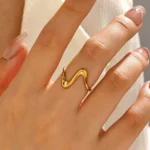 Dainty Stainless Steel Ocean Irregular Line Rings For Women Gold Plated Adjustable Ring Minimalist Jewelry Best Friend Gift
