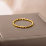 Stainless Steel Spiral Twist Finger Rings For Women Men Gold Plated Round Wedding Couple Rings Minimalist Jewelry Party Gift