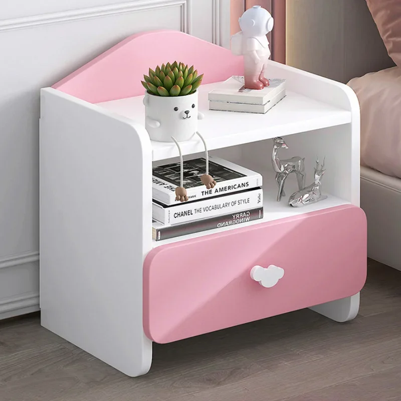 kf-S978686b78ca84eeaa04a793b6a627414D Modern Double Drawers Nightstand Kid Cute Dressing Bedside Table Household Multifunctional Girl Small White Cabinet Furniture - Image 1