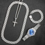 16mm Hip Hop Miami Cuban Link Chain Set Necklace +Bracelet Creative Iced Out Shiny Trendy Stylish Jewelry For Women Men set