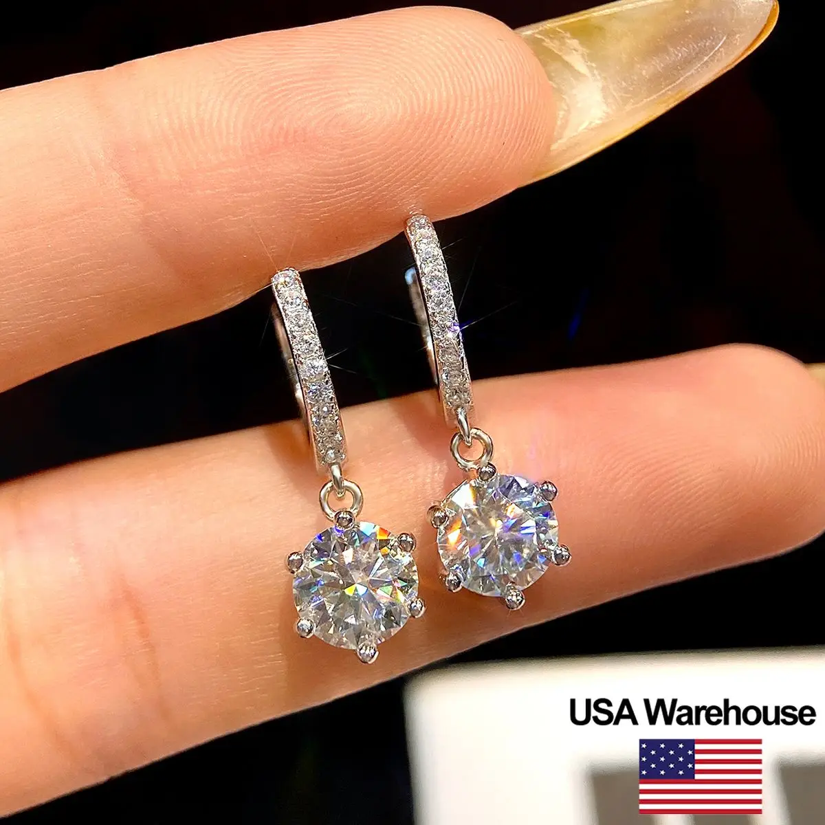 kf-Sa117f87f0bca439e932dce2122de2b26Q S925 Sterling Silver Fashion 1CT Moissanite Diamond Six Claw Earrings for Women Engagement Wedding Classic Fine Jewelry - Image 1