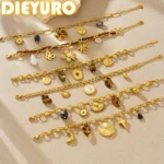 DIEYURO 316L Stainless Steel Golden Sun Flower Inlay Pearl Leopard Pattern Acrylic Pendant Bracelet Lady Classic Melard Jewelry
