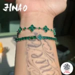 JINAO Hip Hop 4mm Iced Out Green lucky Four-leaf Light luxury Fashion Saint Patrick's Day Tennis Bracelet Set Jewelry Man Gift