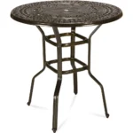 Patio Height Bar Table, 38.5" Bar Height Bistro Table, Outdoor Cast Aluminum Bistro Round High Top Dining Table with 2" Umbrell