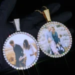 ESKEEM Big Circle Photo Medallions Chain Pendant Iced Out Men Hip Hop Memory Picture Pendant Jewelry Christmas Gift