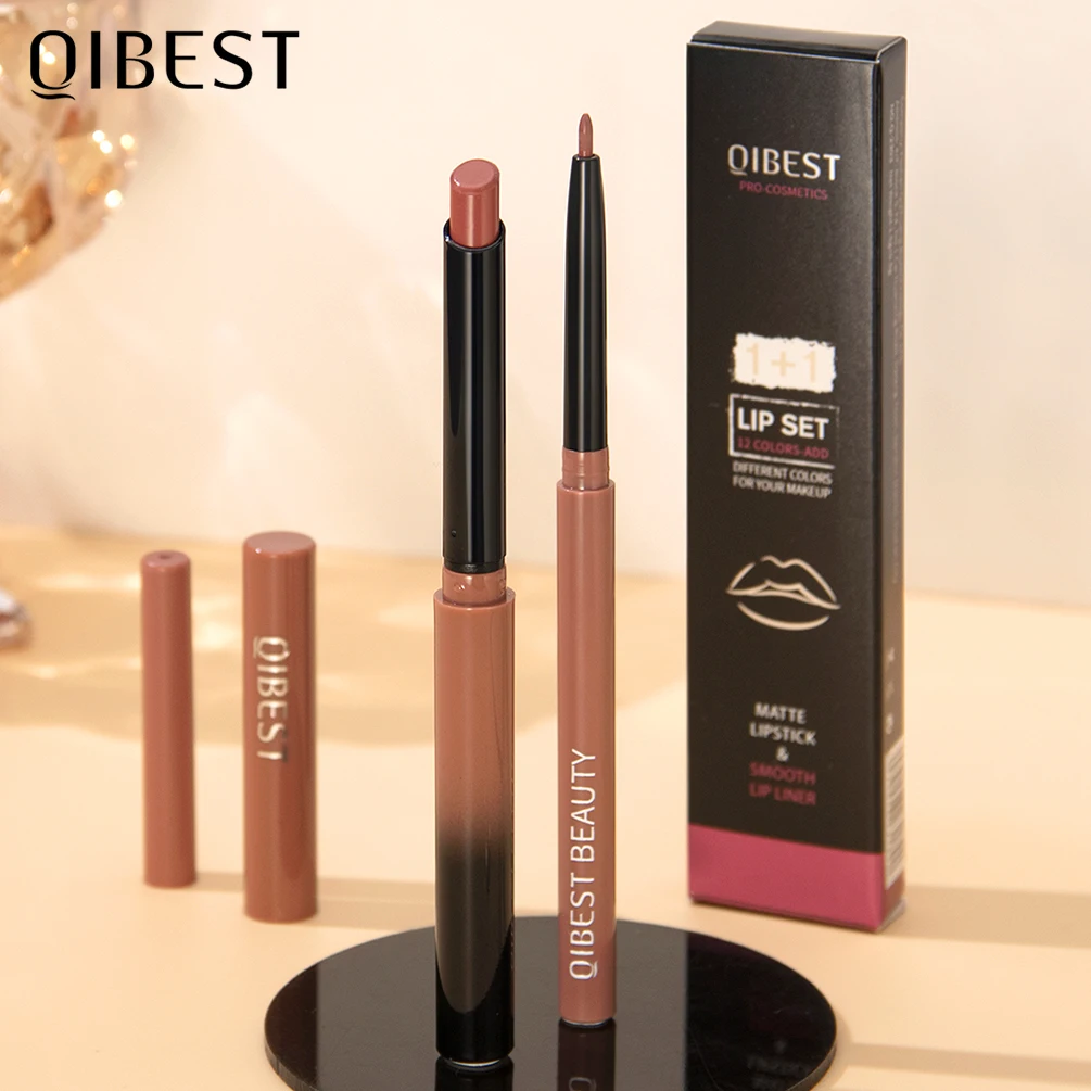 kf-Sa4f76b70b78b4d2ea77d4b303a3a6a93U QIBEST Matte Nude Lipstick Pen Long Lasting Lipliner Lip Pencil Waterproof Lip Liner Contour Sexy Red Lip Makeup Set For Women - Image 1