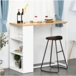 Bar Table with 3-Tier Storage Shelf, Pub Desk, Metal Frame, and Thick Tabletop for Kitchen, White