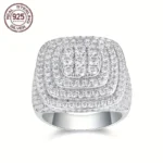 925 Sterling Silver Rings For Men Luxury Multilayer Zircon Baguette Iced Out Hip Hop Ring Personalized Square Trendy Jewelry