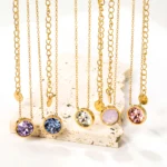 LUXUKISSKIDS Classic 12 Birthstone Steel Pendant Necklace Women Luxury Wedding Shiny Zirconia Jewelry Statement Clavicle Choker