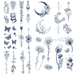 12PCS Herbal Semi-Permanent Waterproof Tattoo Butterfly Sunflower Dandelion Flower Pattern Hand Tattoo Sticker Lasting 2 Week