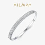 Ailmay Genuine 925 Sterling Silver Classic Luxury Round Clear CZ Bracelets For Women Classic Luxury Wedding Accessories Jewelry