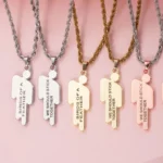 Hip Hop Stainless Steel double tilted head small character engraved pendant Necklace Street Fashion Couple Necklace gift ﻿
