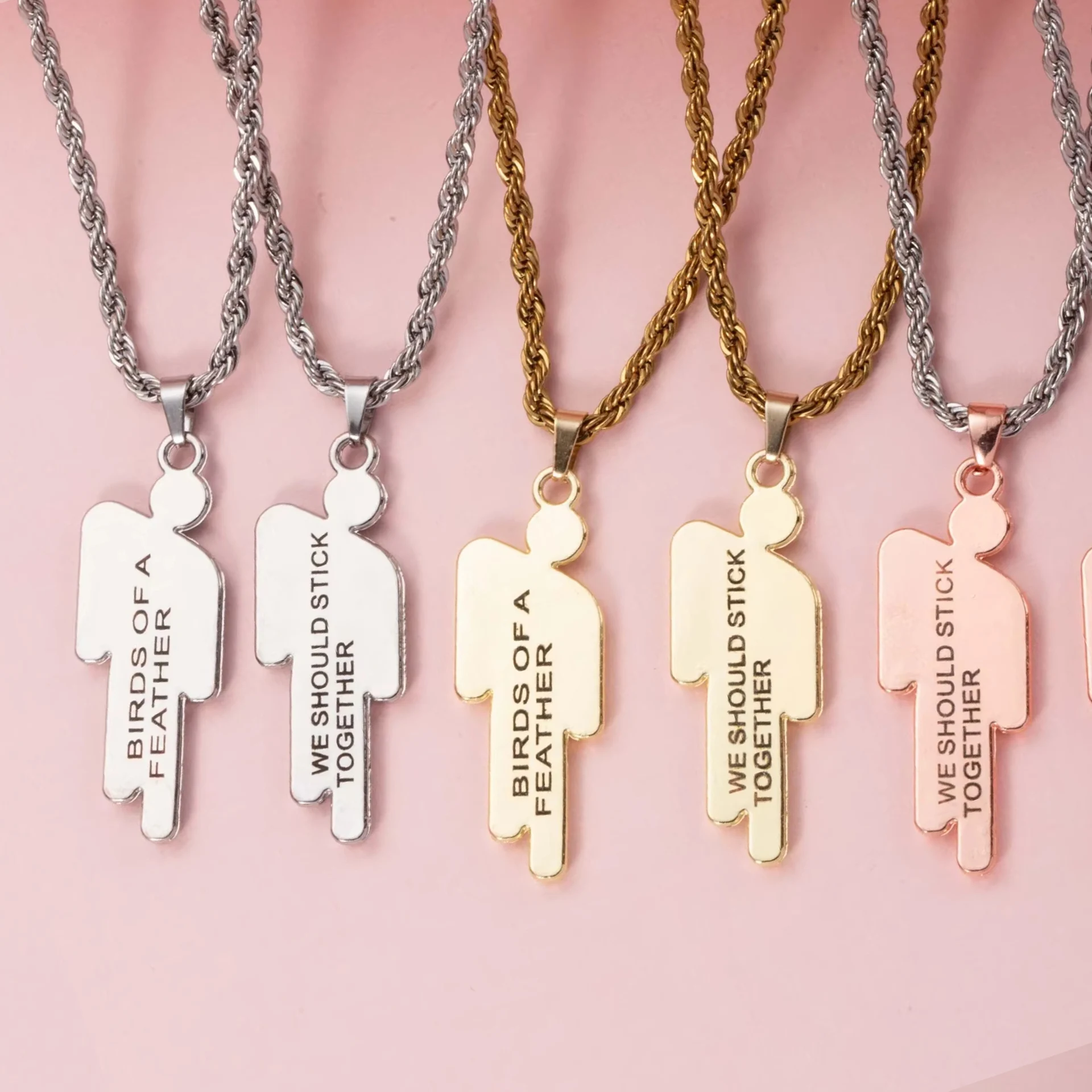 kf-Sb4d954ebc64a47a8b2a33e124fe3dba1v Hip Hop Stainless Steel double tilted head small character engraved pendant Necklace Street Fashion Couple Necklace gift - Image 1