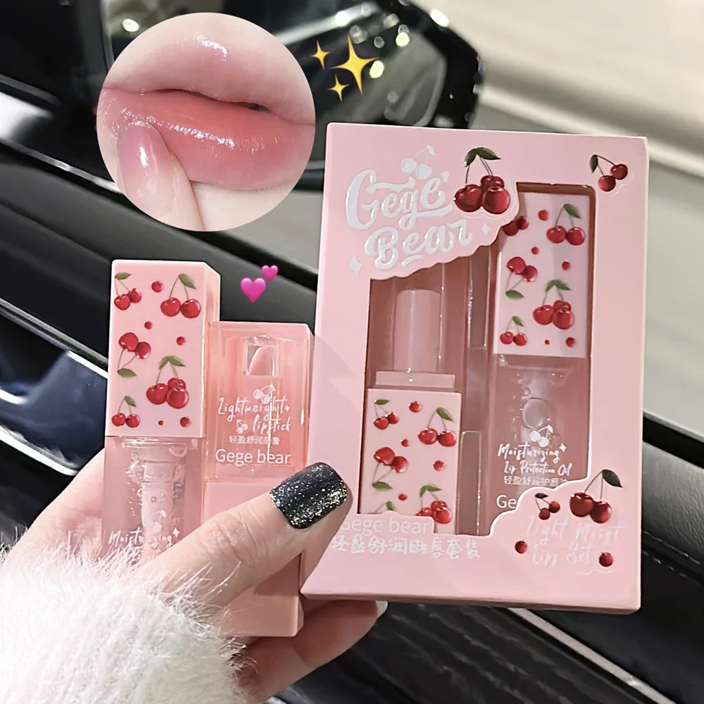 kf-Sba293cee472e499cb04789a3c26b7590M Cherry Hydrating Lip Balm and Lip Oil Set Gege Bear Light Moisturizing Soothing and Tender Lips for Winter Use - Image 1