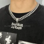 ULJ Men Women Hip Hop realhasta lamuerte Letter Pendant Necklace 12MM Cuban chain Iced out Bling Hiphop Fashion Charm Jewelry
