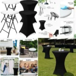 Wenqik 2 Sets 32 High Top Round Folding Cocktail Tables White Bar Height with Removable Legs & 32x43 Spandex Stretch Table Cover