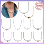 Hot sale classic 925% sterling silver heart-shaped square round zircon snake bone necklace fine jewelry accessory for women gift